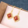 Boucles d'oreilles pendantes en Agate rouge naturelle, Vintage, mode géométrie creuse, bijoux de luxe pour femmes, articles cadeaux avec