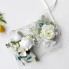 Flores decorativas, 4 Uds., ramilletes de flores de peonía para muñeca, pulsera de novia, conjunto de boutonnieres para hombre para boda, madre y novio