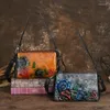 Avondtassen Bloemen Dames Echt Lederen Schoudertas Vintage Vrouwelijke Koe Handtas Mode Smalll Dames Crossbody