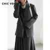 Tvådelt klänning Chic Ven Fashion Women's Blazer Wide Shoulder Suit Pock Pleated Twopiece Set For Women Spring Autumn 2023 Office Lady 230830