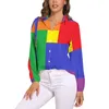 Damesblouses Kleurrijke Colorblock-blouse Dambord Grappig aangepast vrouwelijk Street Fashion-shirt met lange mouwen Lente Oversize Top