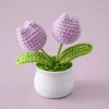 装飾的な花チューリップかぎ針編みのポット自家製の編み物植物ポットの水差しリビングルームパーティーのために人工装飾教師の日