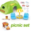 Cozinhas Jogar Comida Floresta Família Coelho Rena Animal 1/12 DIY Picnic Tent Miniatura Dollhouse Móveis Sala de Aula Modelo para Menina Montessori Presentes 230830