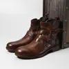 Boots Retro Man Punk Boot Street Shoes Zipper Män Personlighet Ankel Real Leather Buckle Motorcykelstövlar 230831
