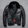 Men's Leather Faux Air Force Flight Jacket Fur Collar Genuine Top Layer Cow Men Black Brown Coat Winter 230831