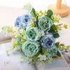 Decorative Flowers Artificial Bouquet Silk Peony 5 Heads Bridal Wedding Fake Flower For Home Christmas Decoration Pink