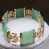 Pretty Natural Green Jade Gemstone Gold Plated Fortune Lucky Link Bracelet272n