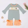 Ensembles de vêtements Bébé coton à manches longues t-shirt ensemble col rond dinde et citrouille imprimé garçon gris haut vêtements pantalon en treillis orange avec arc 230830