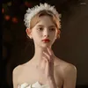 Başlıklar V743 Zarif Düğün Gelin Saç Çember Fırlatılmış Tül İnci Boncuk Nedime Başlık Kadın Pageant Balo Saç Giyin