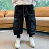 Jeans MODX Cargo For Boys Denim Pants with Pockets Spring Autumn Children's Clothes Solid Color Casual Teenage Trousers 230830