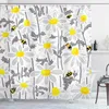 Tende da doccia Tende da doccia grigie Fiori Api Primavera Petali di miele Natura Tessuto floreale Arredamento bagno Set con giallo bianco R230831