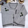 Suéteres femininos chique vintage estrela impressão de malha cardigan bonito botão até decote em v manga comprida casaco outono y2k estética retro suéter 230831