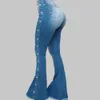 Damen-Jeans, mittelhohe Taille, Stretch-Flare-Jeans, Damen-Denim-Hosen, weites Bein, Butt-Lift, lässiger koreanischer Stil, dünne Hose mit Bell-Bottom-Tasche, 230831
