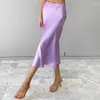 Jupes 2023 Demi-jupe Printemps/Été Drapé Satin Violet Mi-longueur Taille Haute Enveloppé Hanche A-ligne Jupe Longue Pour Les Femmes