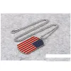 Pendant Necklaces Hip Hop American National Flag Men S Square Usa Military Card Charm Bead Chain For Women Rapper Fashion Jewelry Drop Dh8Qr