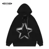 Mens Jackets Hip Hop Zip Up Hoodie Jacket Vintage Star Patch Fleece Zipper Hooded Coat Winter Retro Casual Loose Sweatshirt Women 230831