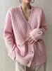 Pulls pour femmes Vêtements d'hiver Vêtements d'extérieur roses élégants Tricots tricotés Femmes Bouton Vneck Y2k Cardigans Pull Style coréen 230831