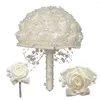 Decorative Flowers Handmade Silk Rose Flower Bouquet Full Of Pearls Wedding Artificial Holding Brooch Wrist Set