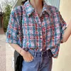 Damesjassen Korte geruite jas Ontwerp Losse tweed jas met halve mouwen Kleding Vintage Koreaanse mode Jaqueta Feminina Top 2023 Damesjassen