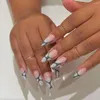 Falska naglar Long Almond Manicure Leopard Simple Glitter Pink Nail Tips Löstagbara franska falska Nials DIY