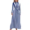 Casual Dresses Green And White Striped Dress Vertical Lines Print Street Wear Beach Women Long-Sleeve High Neck Sexy Long Maxi