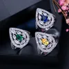 Cluster Rings DEM47 Fashion Water Drop Ring Three Colors Environmental Protection Copper Luxury Crystal For Women Jewelry