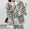 23- 플러시 작은 향기로운 바람 가을과 겨울 느슨한 가디건 및 * ro 여자 스웨터 부드러운 멍청한 두꺼운 다목적 줄무늬 니트 셔츠 코트