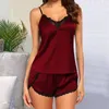 Ensemble pyjama en dentelle pour femmes, vêtements de nuit sexy, short licou en Satin