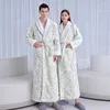 Mulheres sleepwear jacquard dupla camada engrossar robe vestido mulheres e homens inverno quente camisola coral velo amantes roupões lingerie