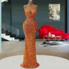 2023 Arancione Scintillante Sirena Abiti da Sera da Donna Scollo a V Senza Maniche Paillettes Principessa Abiti da Ballo Formale Beach Party Robe