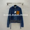 Casual hoodie denim hooded lädermärke kappa tidvatten 2023 höst/vinter ny denim retro tvätthöst/vinter dam mode cardigan coat