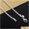 Kette Luxus M 4 mm 925 Sterling Silber Armbänder 8 Zoll Frauen Twisted Rope Armband Wrap Armreif für Männer S Modeschmuck Drop Lieferung DHT1P