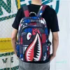 19 tum stora storlekar ryggsäckar unisex tecknad haj munnen axelväska elever skolväska bok packar junior high school