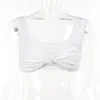 Women's Tanks SEASONS Square Neck Twist Knot Crop Tops Women Cute Sexy Summer White Tank Top Rave Festival Clothes Woman Streetwear