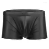 Sous-vêtements Hommes Boxer Brief Sexy Clubwear Mat Faux Cuir Wet Look Sous-vêtements Shorts U Poche Convexe Culotte Élastique Scrotum Bulge