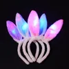 Party Favor LED Light Flashing Fluffy Rabbit Ears Headband Sequins Headdress Bunny Ears Cosplay Head Wraps Halloween Christmas Headwear Q547