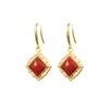Boucles d'oreilles pendantes en Agate rouge naturelle, Vintage, mode géométrie creuse, bijoux de luxe pour femmes, articles cadeaux avec