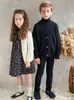 Pullover Kids Sweaters Childre Sticked Clothes Boys Girls Wool Knit Under Topscardigan Baby Pants Brother Sister Mathcing Clothes 230830