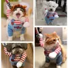 Vêtements de chien Vêtements Chiens Pet Cosplay Costume Noël Halloween Tenant un couteau Party Cat Nouveauté Comique Tenues Perruque Set Mortel