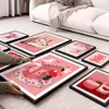 Malarstwo płótna różowy kwiat róży stokrotka czerwona wiśniowa truskawkowa sok sok w rolce plakaty drukowania grafiki ścienne zdjęcia salonu dziewczynka sypialnia wystrój domu bez ramy WO6