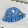 Bérets Été Anti-UV Crochet Seau Chapeau Avec Bord Ondulé Dames Trajet Camping Prenant Po Casquette De Pêcheur Motif De Fleur