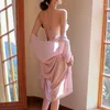 Mulheres sleepwear sexy rendas retalhos elegante camisola cetim quimono roupão mulheres suspender robe conjunto nightwear lingerie íntima