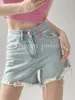 Kvinnors jeans TVVovvin 2023 Långbenattackhål Breaking Denim Shorts Summer High midja Slim Loose A-Line Wide Ekzu