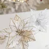 Fiori decorativi 25 cm Simulazione Fiore di stoffa di seta Natale Oro Imitazione Albero Flanella con paillettes