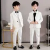 Suits Gentleman Kids White baptism Jacket Pants Bowtie 3PS Pograph Suit Children Birthday Performance Dress Boys Host Groom Set 230830