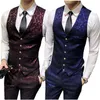 Rayures rouges gilet sans manches et pantalon 2 pièces ensemble hommes bleu vert pantalon gilets robe de soirée de mariage pantalon gilet S-7XL HKD230831