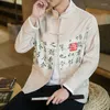 Chemises décontractées pour hommes Style chinois Hanfu chemise hommes contraste couleur texte mode ethnique calligraphie laïque bouddhiste Zen vêtements haut