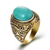 Cluster Rings Men's Women's Natural Oval Turquoises Black Onyx Stainless Steel Ring Wholesale Jewelry Plus Size 8-15 G230228