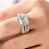 925 Pierścionek zaręczynowy srebrnego srebrnego dla kobiet genialne szmaragdowe cięte cZ imitacja Diamond Classic Jewelry