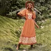 Party Dresses AYUALIN Vintage Short Sleeve Summer 2023 Bohemia Rayon Cotton Floral Print Long Dress Women Robe Beach Boho Vestidos